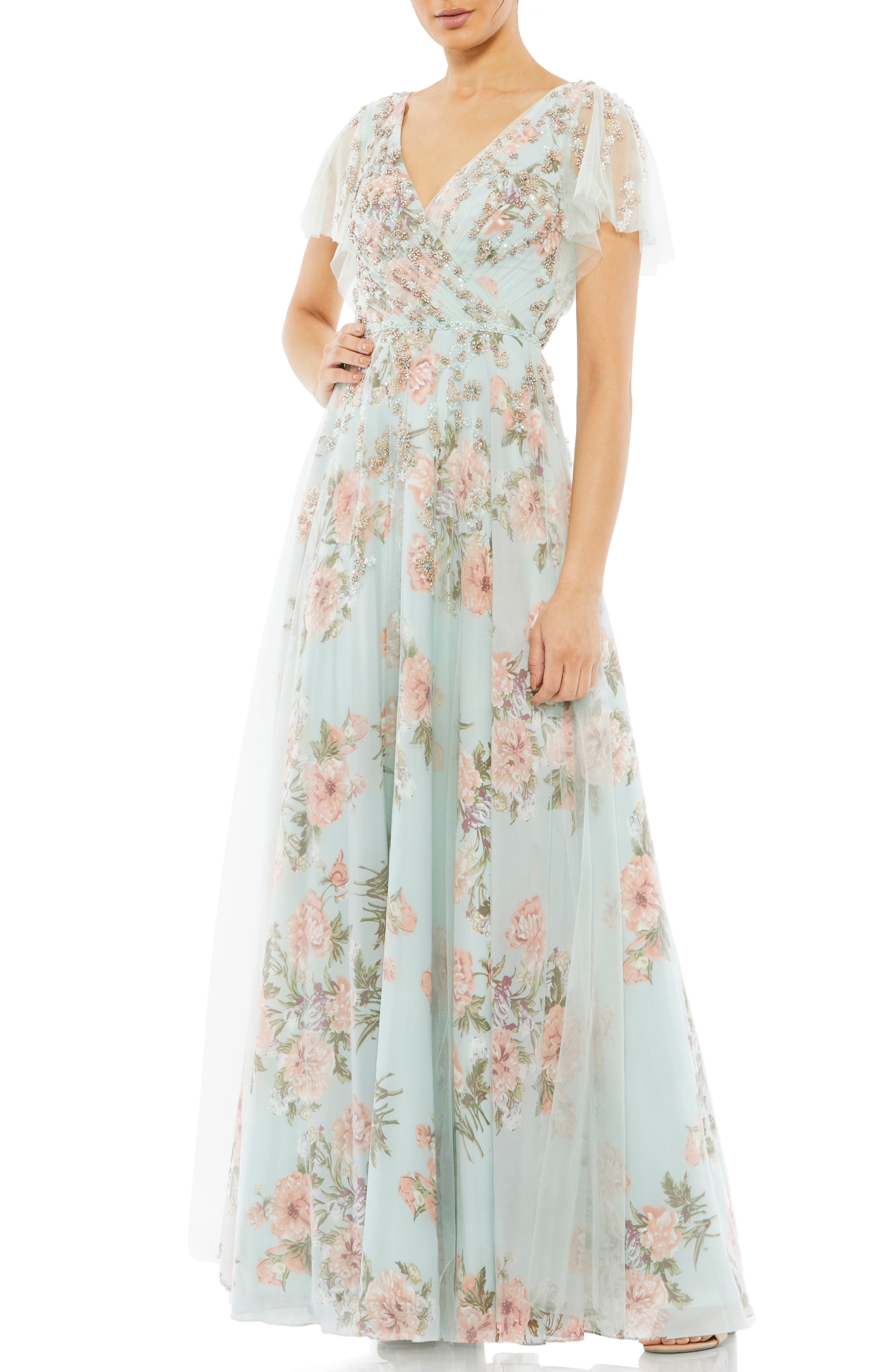 Mac Duggal Butterfly Sleeve Floral A ...